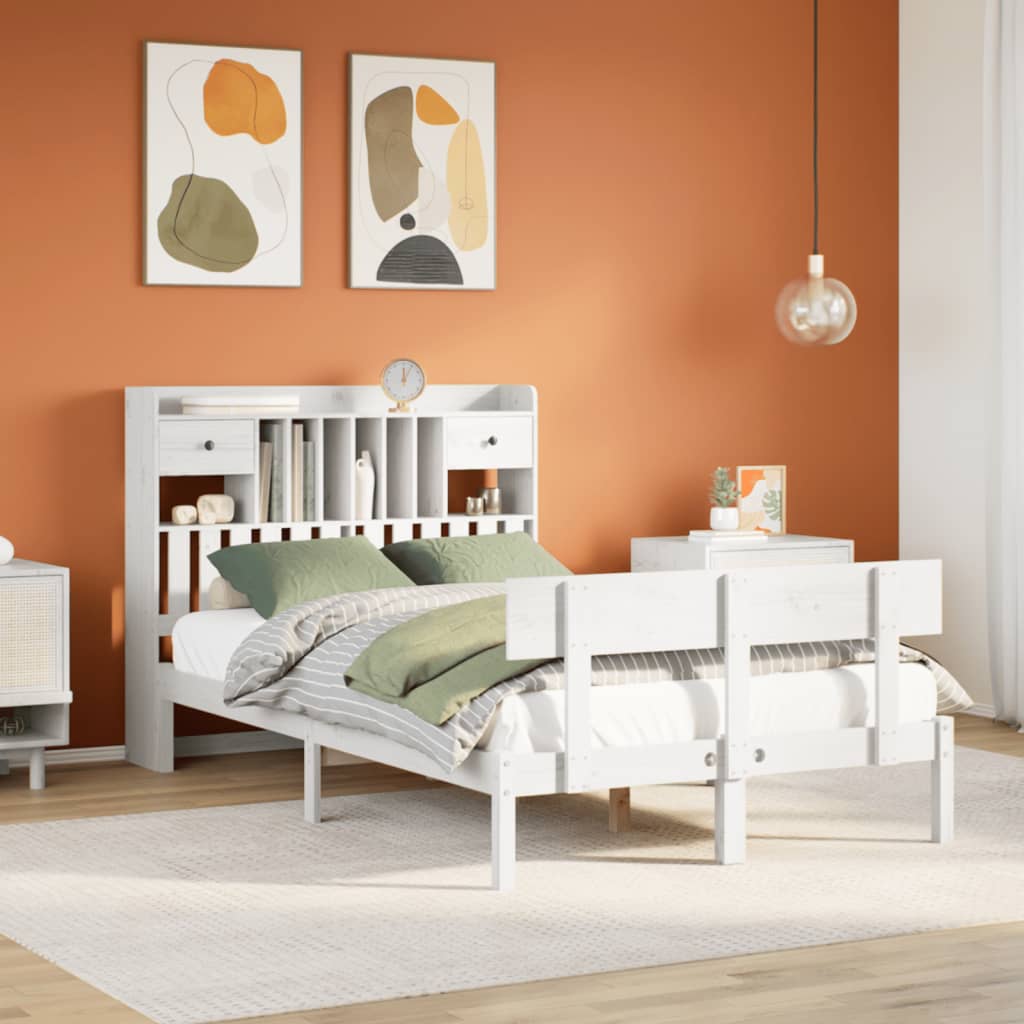 vidaXL Bookcase Bed without Mattress White 135x190 cm Double Solid Wood Pine 1