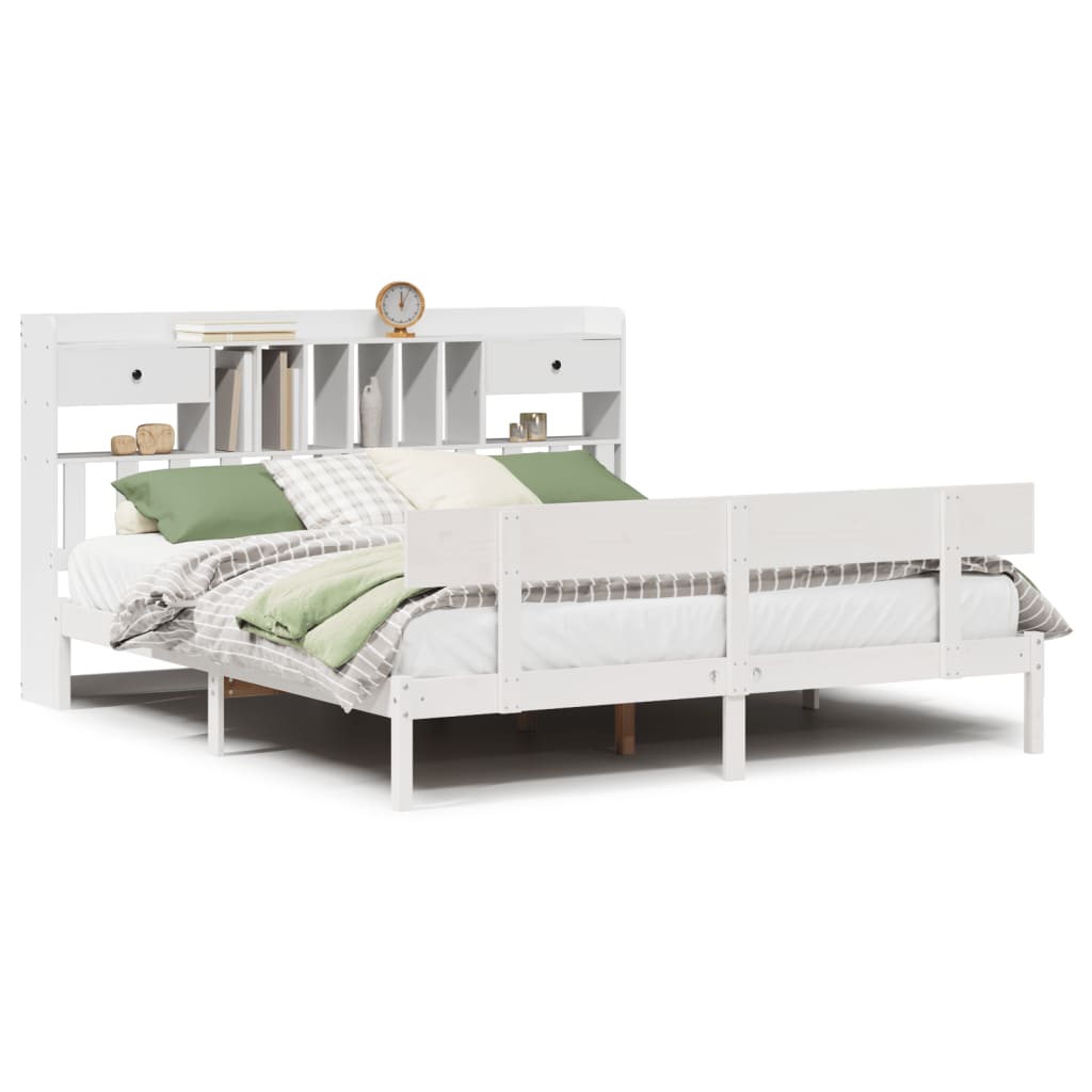 vidaXL Bookcase Bed without Mattress White 180x200 cm Super King Solid Wood Pine 2