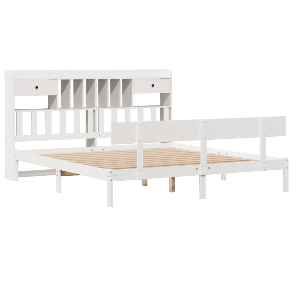 vidaXL Bookcase Bed without Mattress White 180x200 cm Super King Solid Wood Pine 3