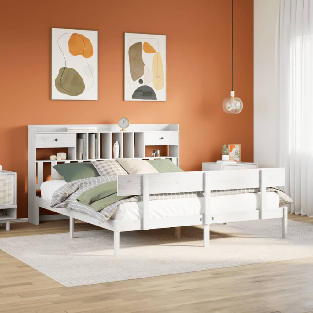 vidaXL Bookcase Bed without Mattress White 180x200 cm Super King Solid Wood Pine 1
