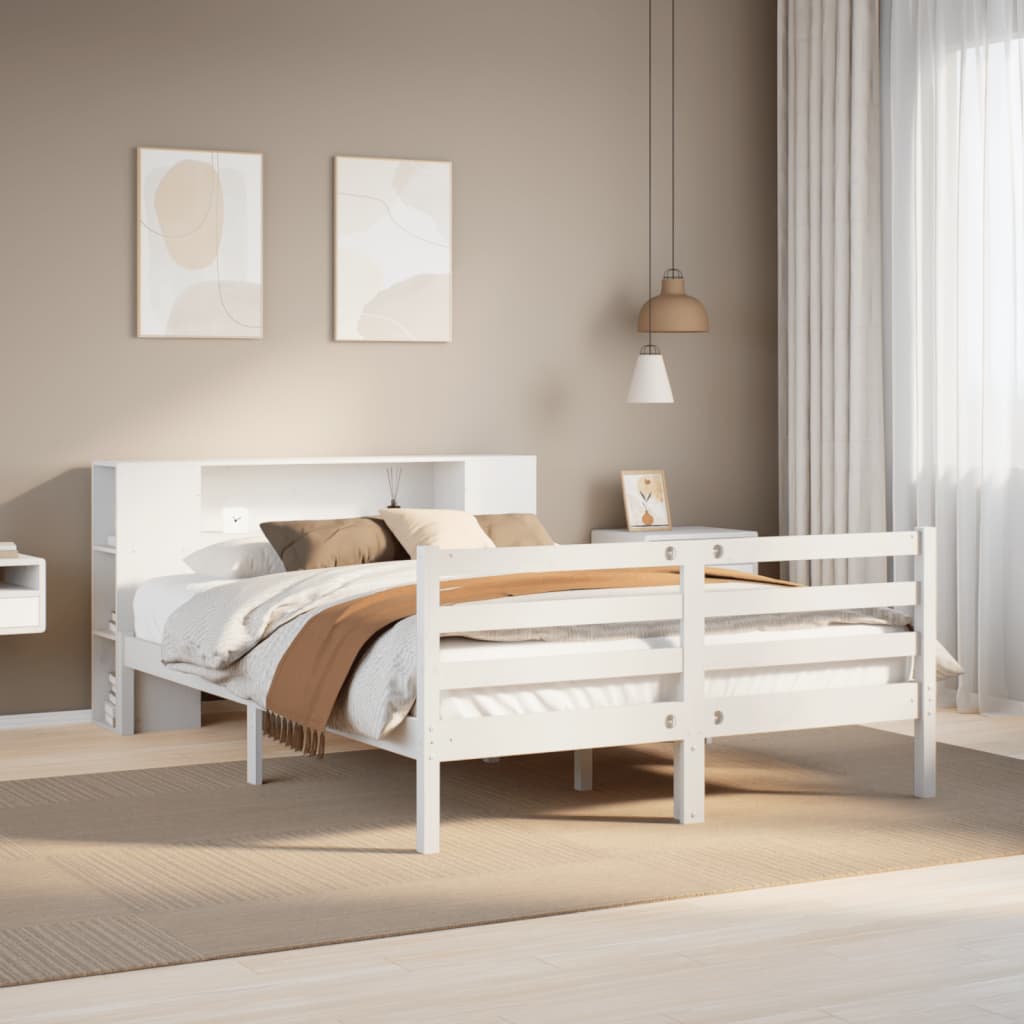 vidaXL Bookcase Bed without Mattress White 160x200 cm Solid Wood Pine 1