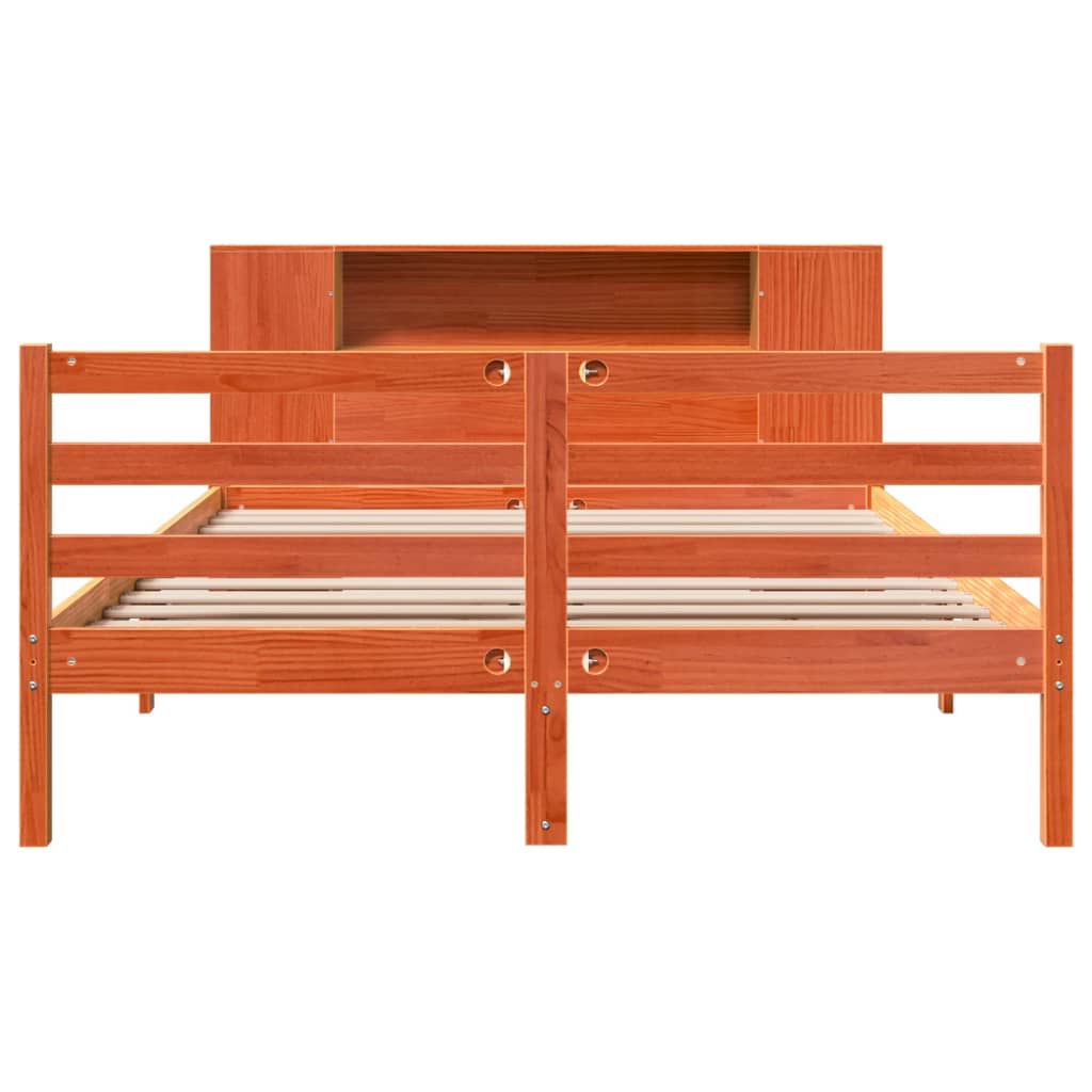 vidaXL Bookcase Bed without Mattress Wax Brown 140x190 cm Solid Wood Pine 4