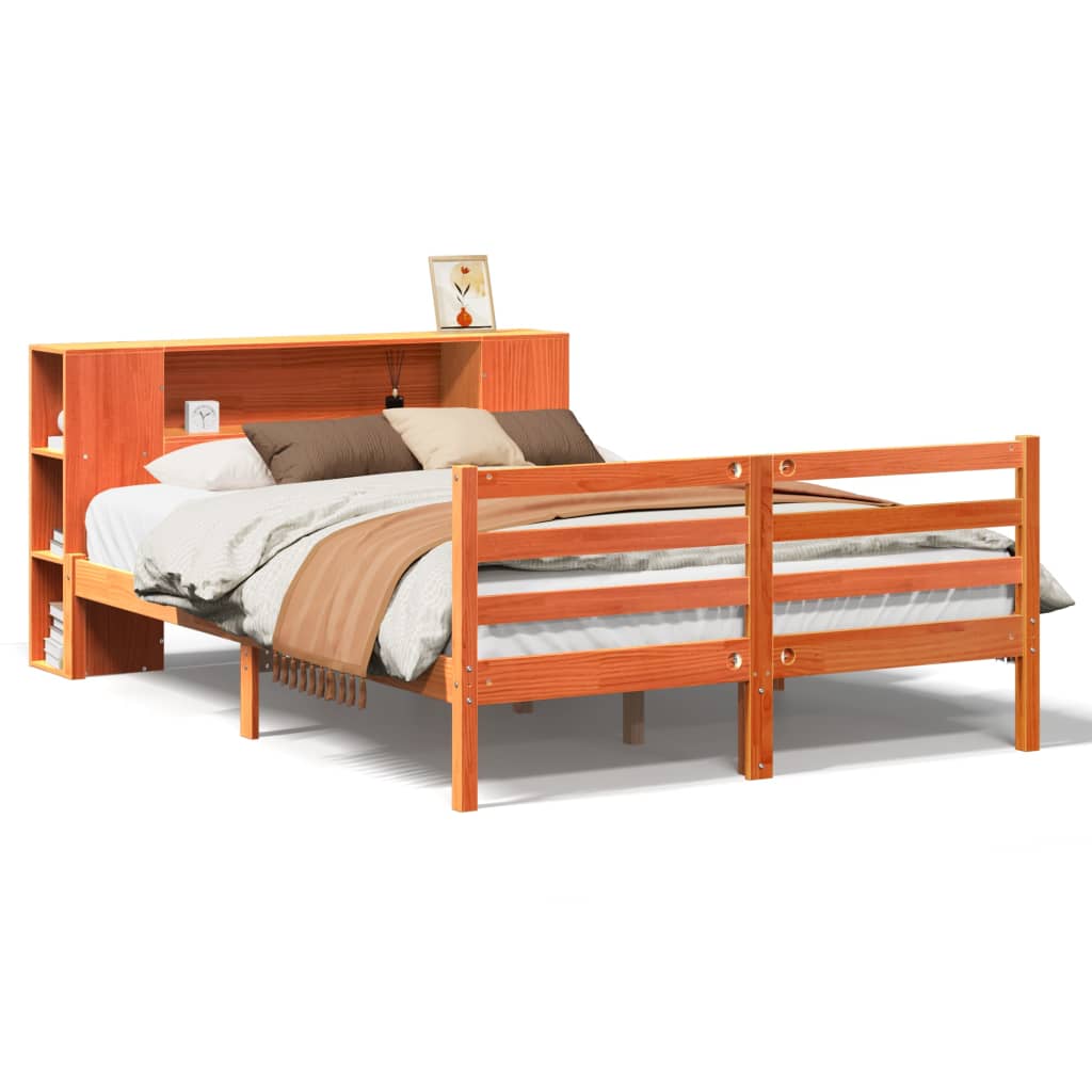 vidaXL Bookcase Bed without Mattress Wax Brown 140x200 cm Solid Wood Pine 2