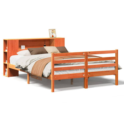 vidaXL Bookcase Bed without Mattress Wax Brown 140x200 cm Solid Wood Pine 2