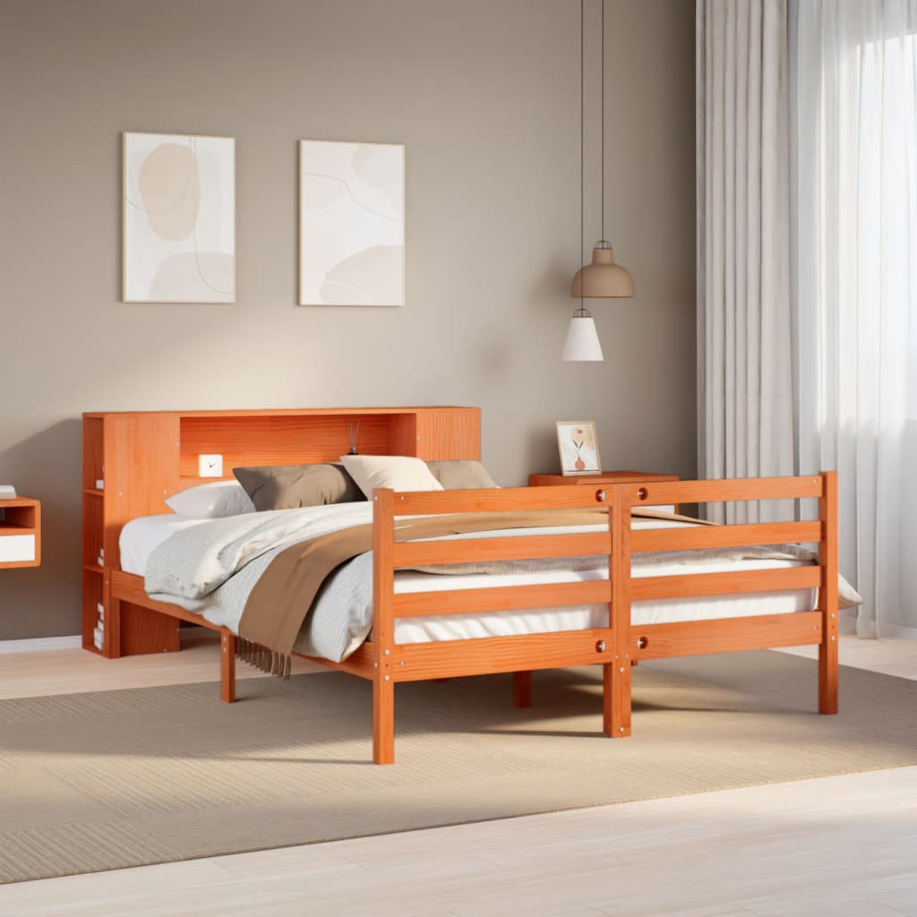 vidaXL Bookcase Bed without Mattress Wax Brown 140x200 cm Solid Wood Pine 1