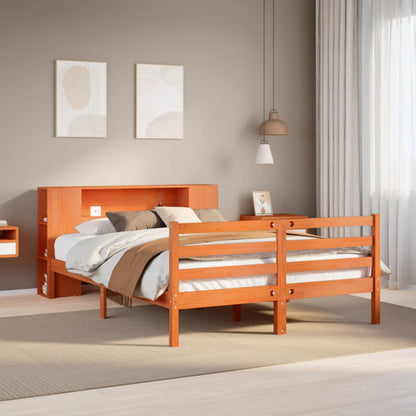 vidaXL Bookcase Bed without Mattress Wax Brown 140x200 cm Solid Wood Pine 1