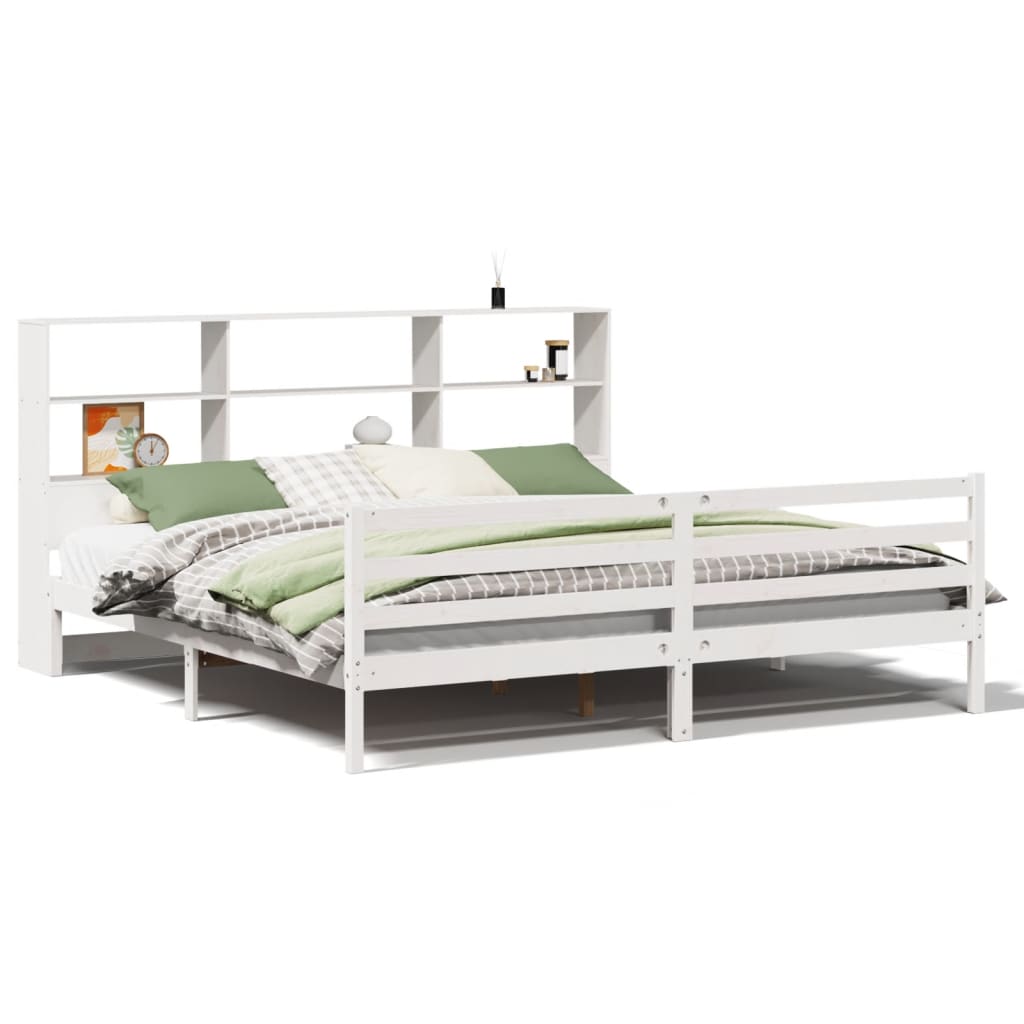 vidaXL Bookcase Bed without Mattress White 180x200 cm Super King Solid Wood Pine 2