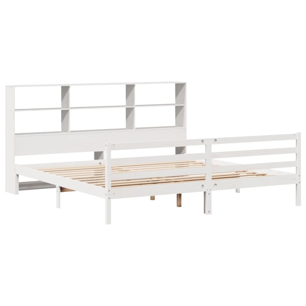 vidaXL Bookcase Bed without Mattress White 180x200 cm Super King Solid Wood Pine 3