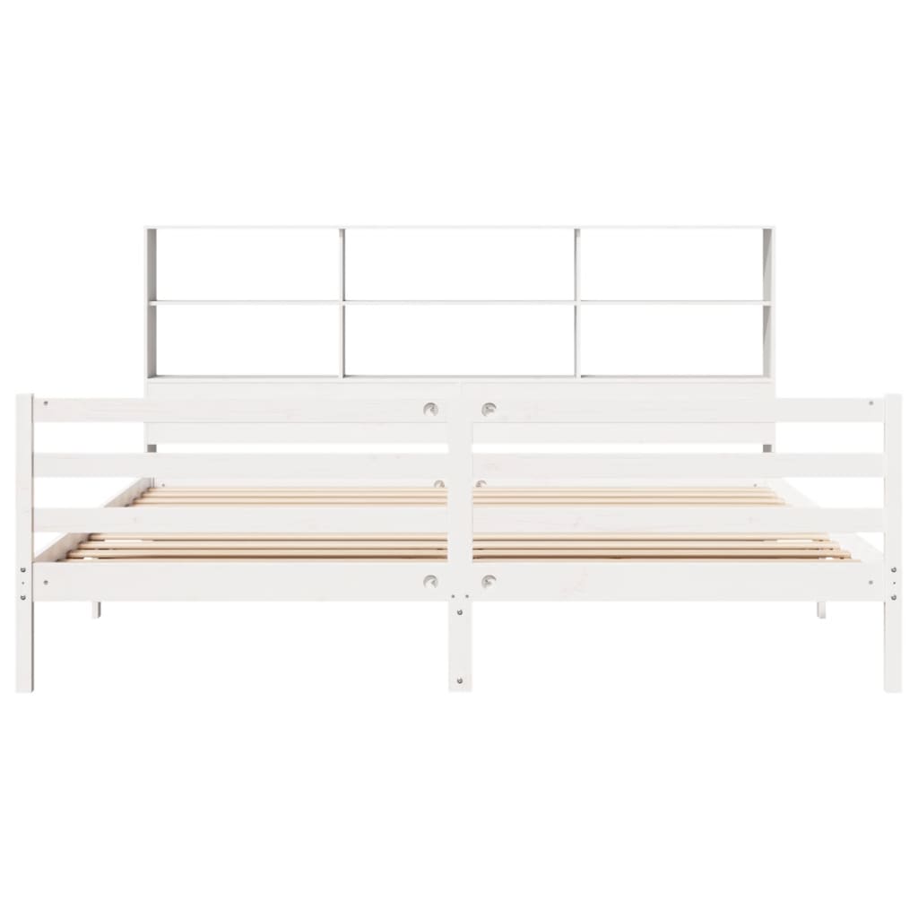 vidaXL Bookcase Bed without Mattress White 180x200 cm Super King Solid Wood Pine 4
