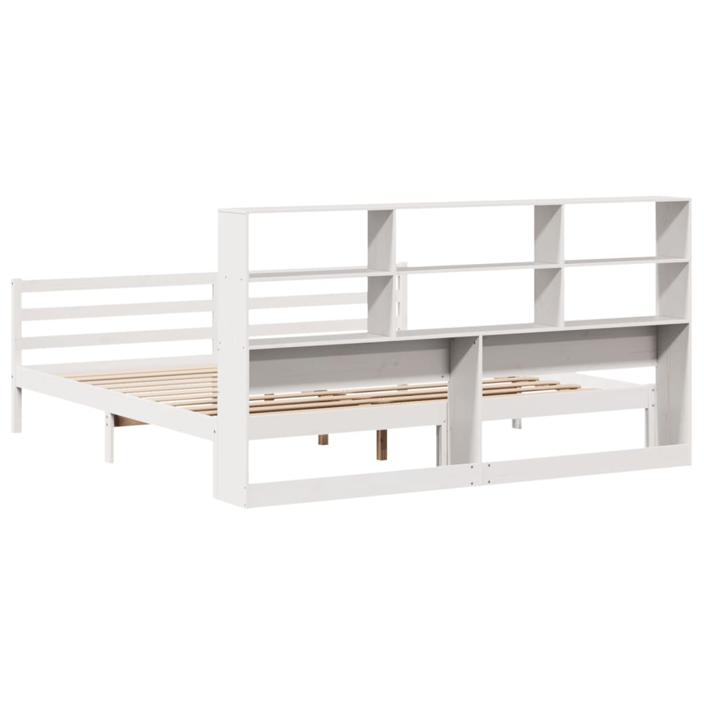 vidaXL Bookcase Bed without Mattress White 180x200 cm Super King Solid Wood Pine 6