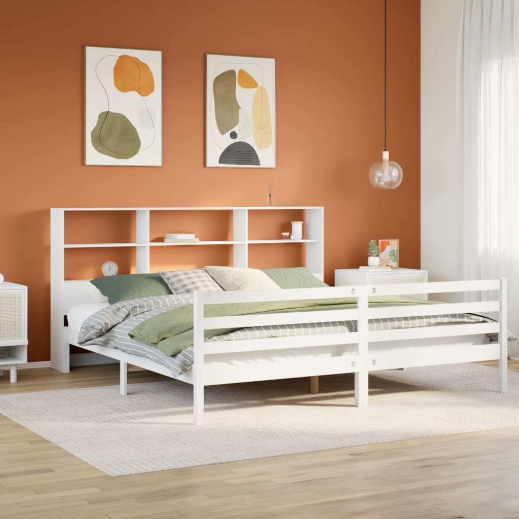 vidaXL Bookcase Bed without Mattress White 180x200 cm Super King Solid Wood Pine 1