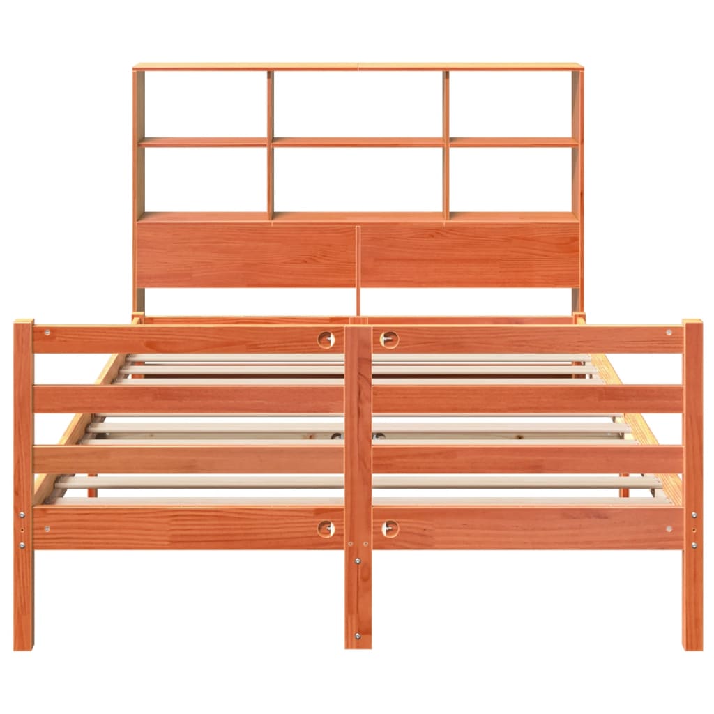 vidaXL Bookcase Bed without Mattress Wax Brown 140x190 cm Solid Wood 4