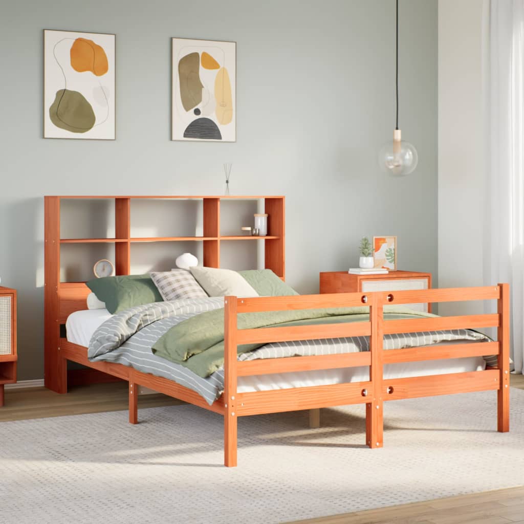 vidaXL Bookcase Bed without Mattress Wax Brown 140x190 cm Solid Wood 1