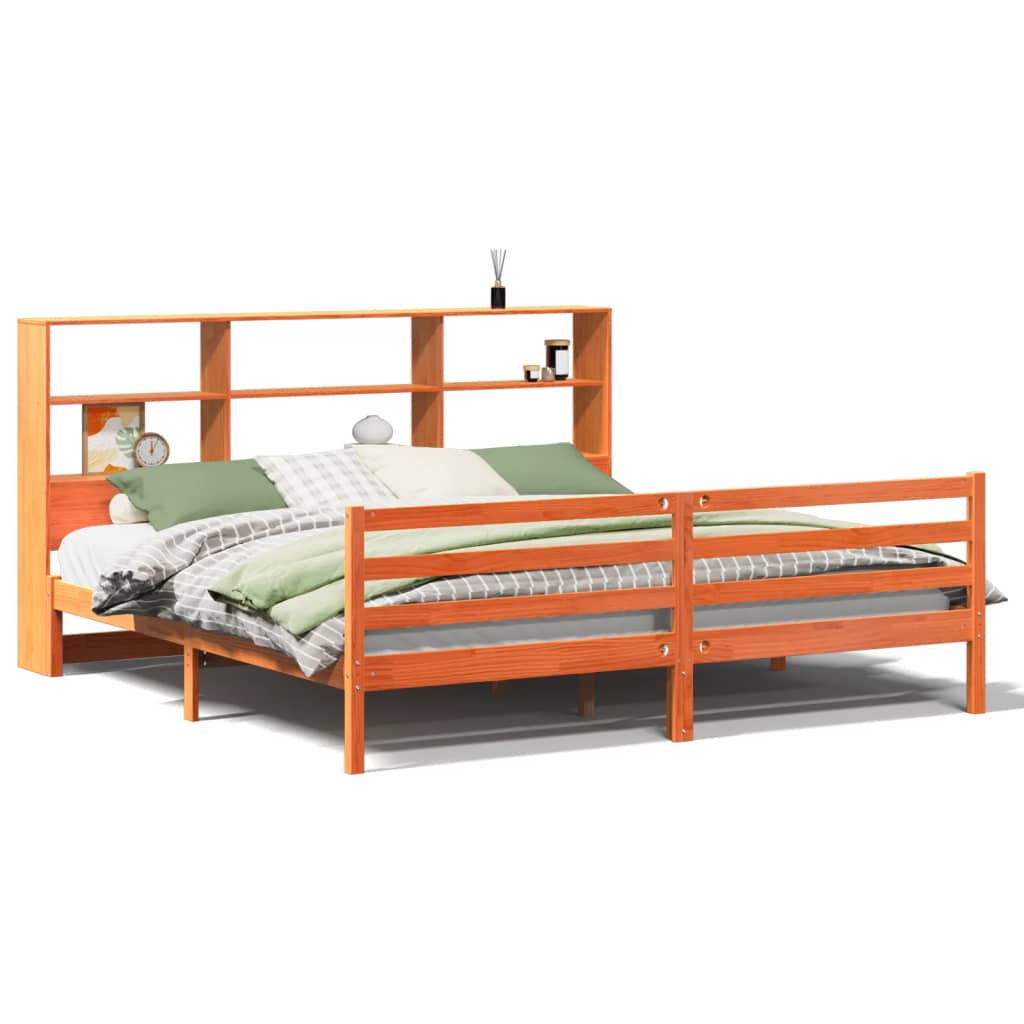 vidaXL Bookcase Bed without Mattress Wax Brown 180x200 cm Super King Solid Wood 2