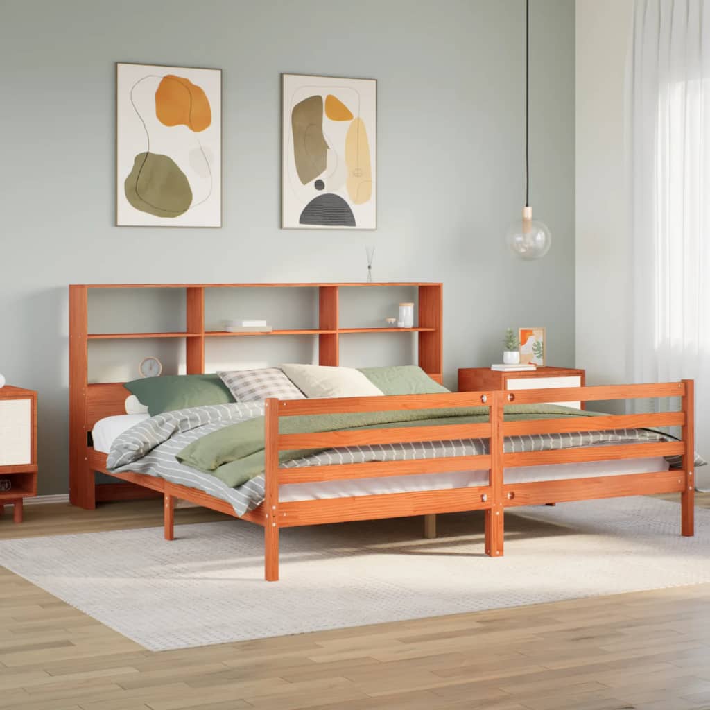 vidaXL Bookcase Bed without Mattress Wax Brown 180x200 cm Super King Solid Wood 1