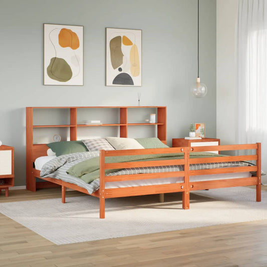 vidaXL Bookcase Bed without Mattress Wax Brown 180x200 cm Super King Solid Wood 1