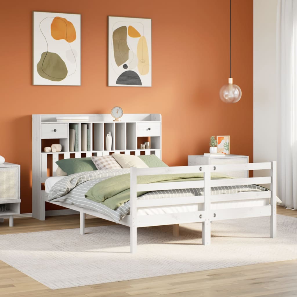 vidaXL Bookcase Bed without Mattress White 140x200 cm Solid Wood Pine 1