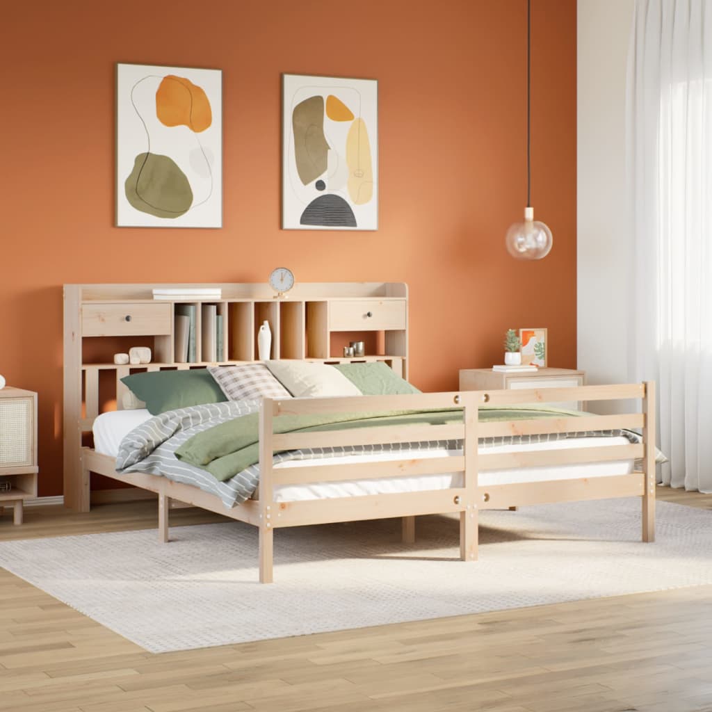 vidaXL Bookcase Bed without Mattress 180x200 cm Super King Solid Wood Pine 1
