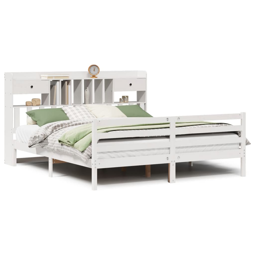 vidaXL Bookcase Bed without Mattress White 180x200 cm Super King Solid Wood Pine 2