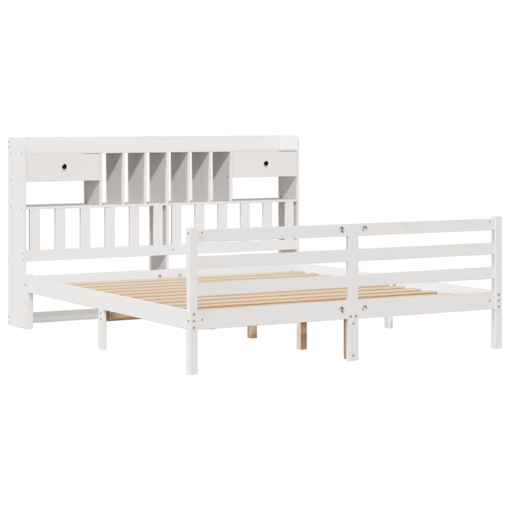 vidaXL Bookcase Bed without Mattress White 180x200 cm Super King Solid Wood Pine 3