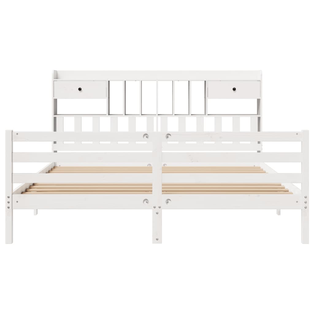 vidaXL Bookcase Bed without Mattress White 180x200 cm Super King Solid Wood Pine 4