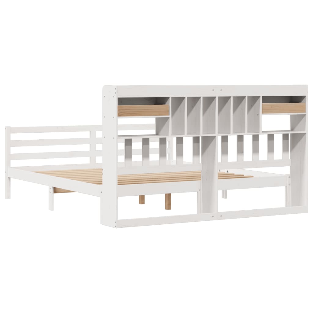vidaXL Bookcase Bed without Mattress White 180x200 cm Super King Solid Wood Pine 6