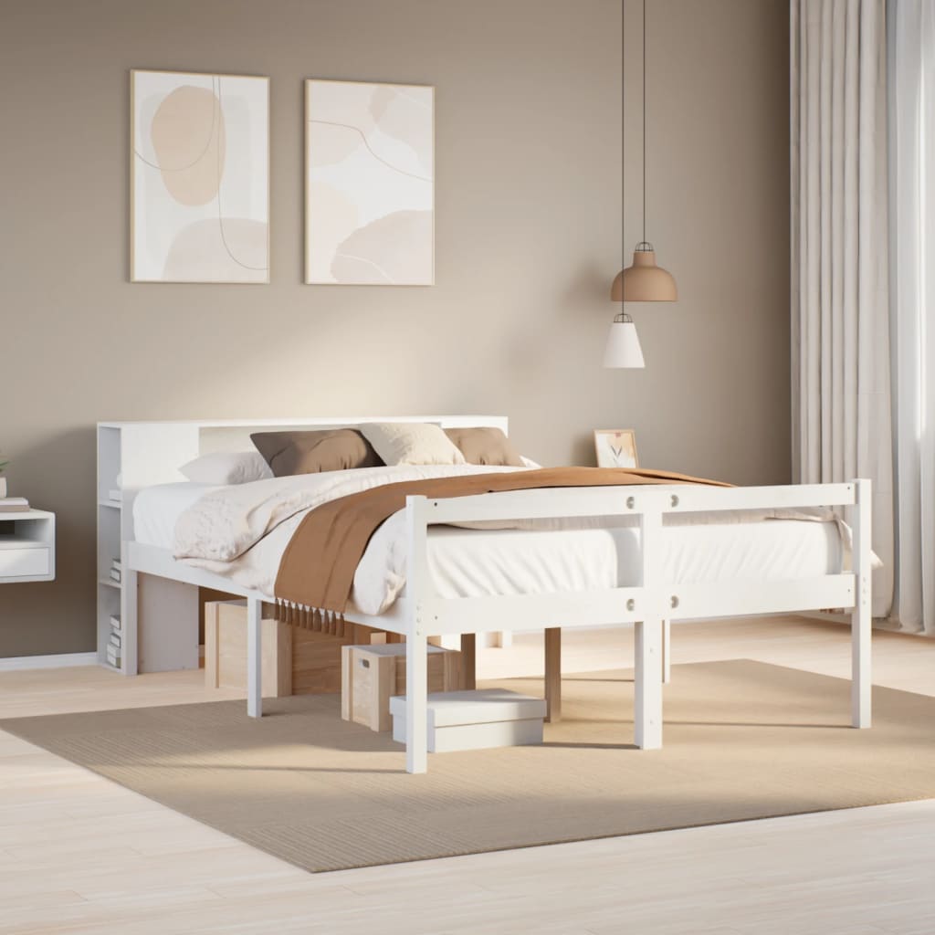 vidaXL Bookcase Bed | White | Solid Pine Wood | Double Bed | Bookcase Bed 1