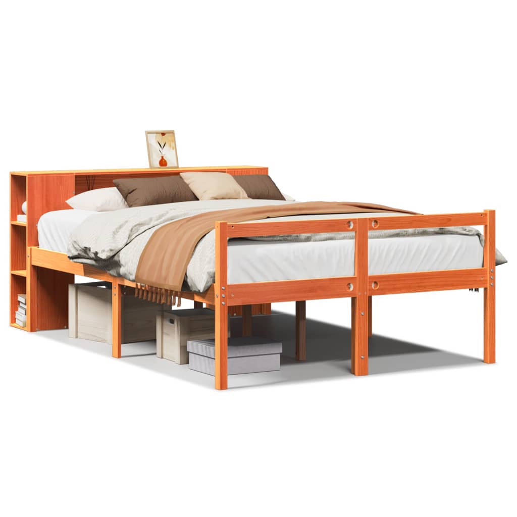 vidaXL Bookcase Bed without Mattress Wax Brown 140x190 cm Solid Wood 2