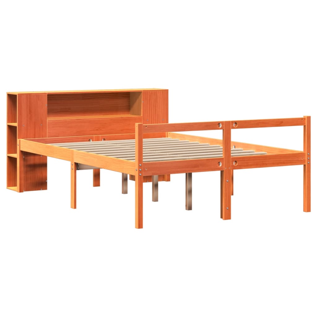 vidaXL Bookcase Bed without Mattress Wax Brown 140x190 cm Solid Wood 3