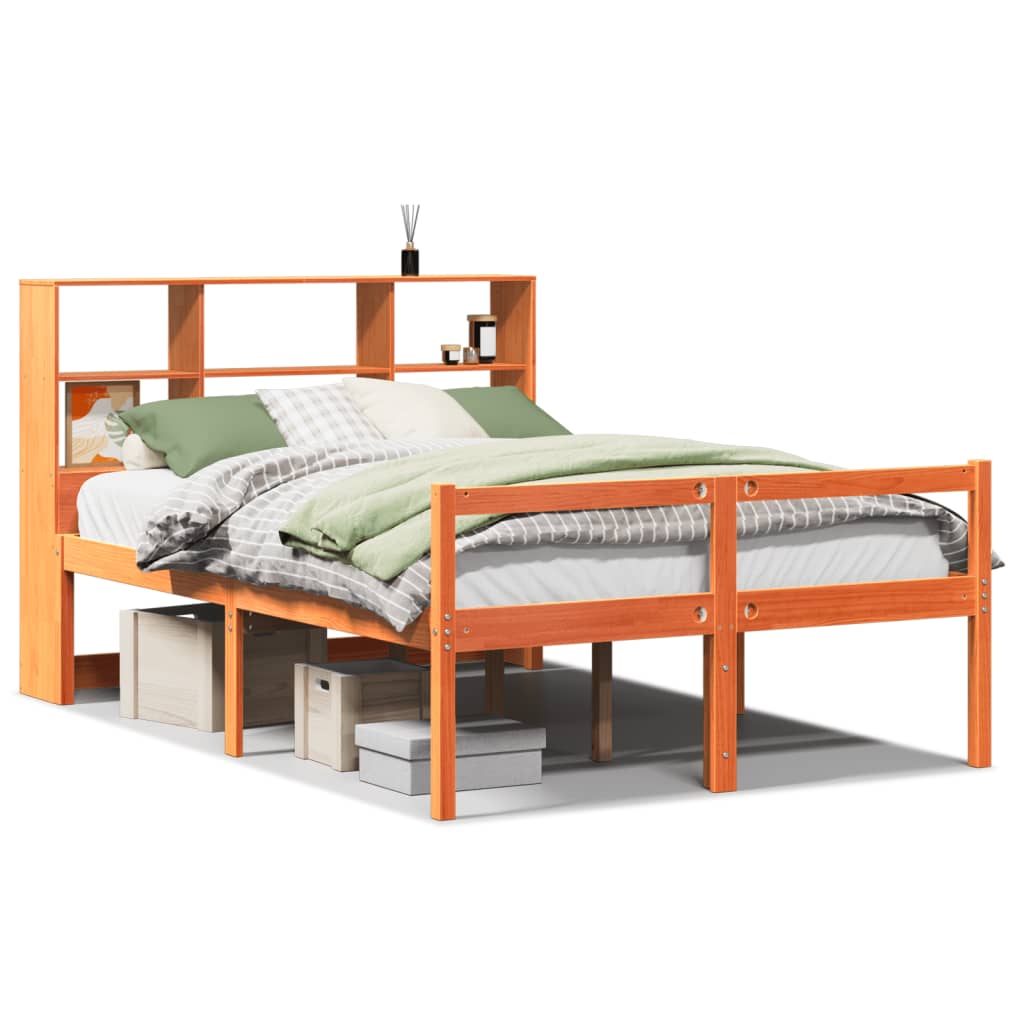 vidaXL Bookcase Bed without Mattress Wax Brown 140x190 cm Solid Wood 2