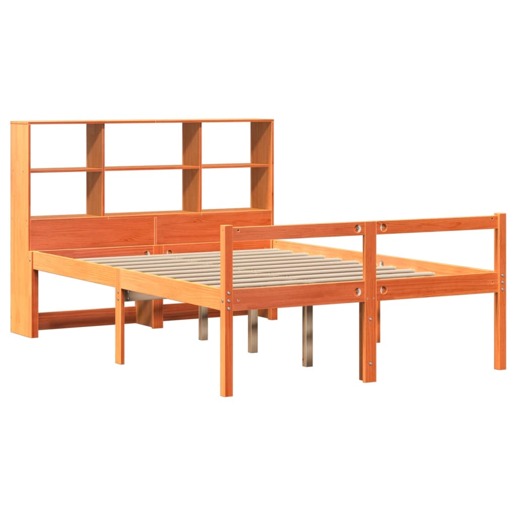vidaXL Bookcase Bed without Mattress Wax Brown 140x190 cm Solid Wood 3