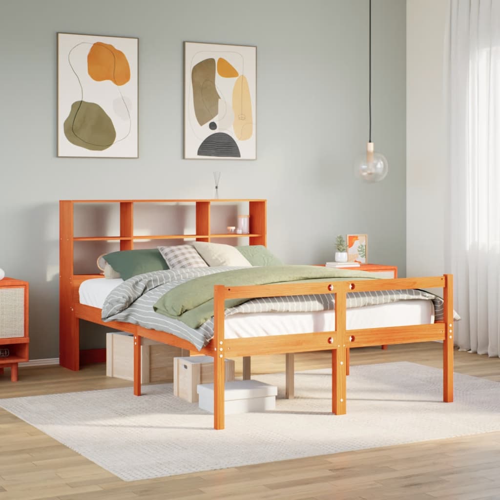 vidaXL Bookcase Bed without Mattress Wax Brown 160x200 cm Solid Wood 1