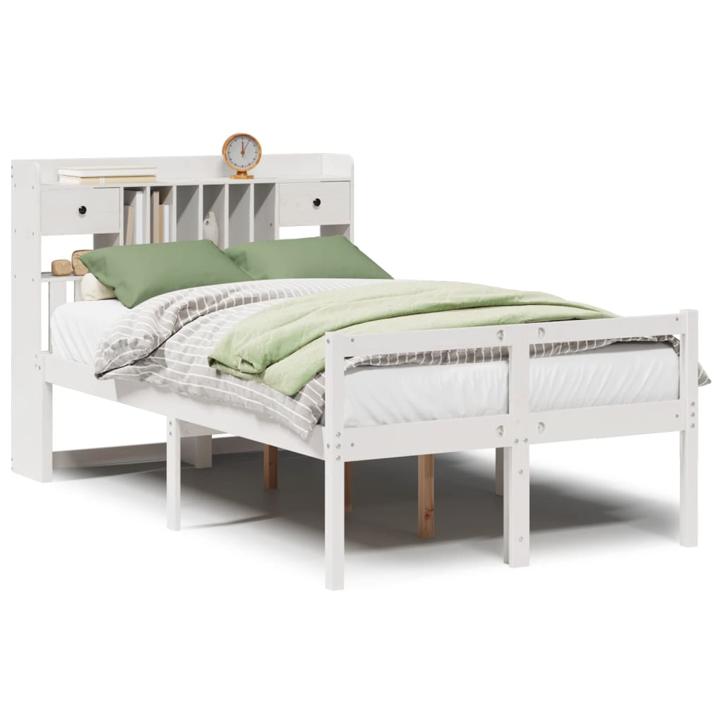 vidaXL Bookcase Bed without Mattress White 135x190 cm Doouble Solid Wood Pine 2