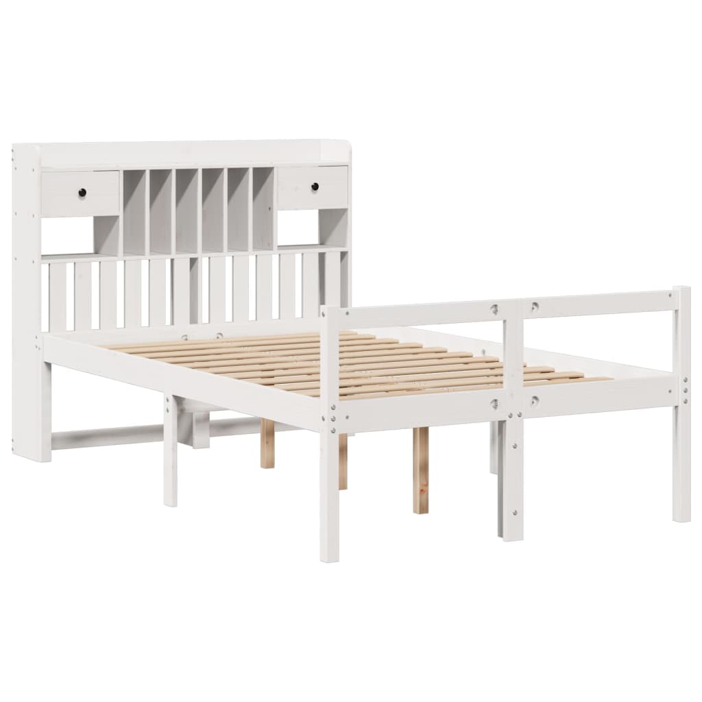 vidaXL Bookcase Bed without Mattress White 135x190 cm Doouble Solid Wood Pine 3