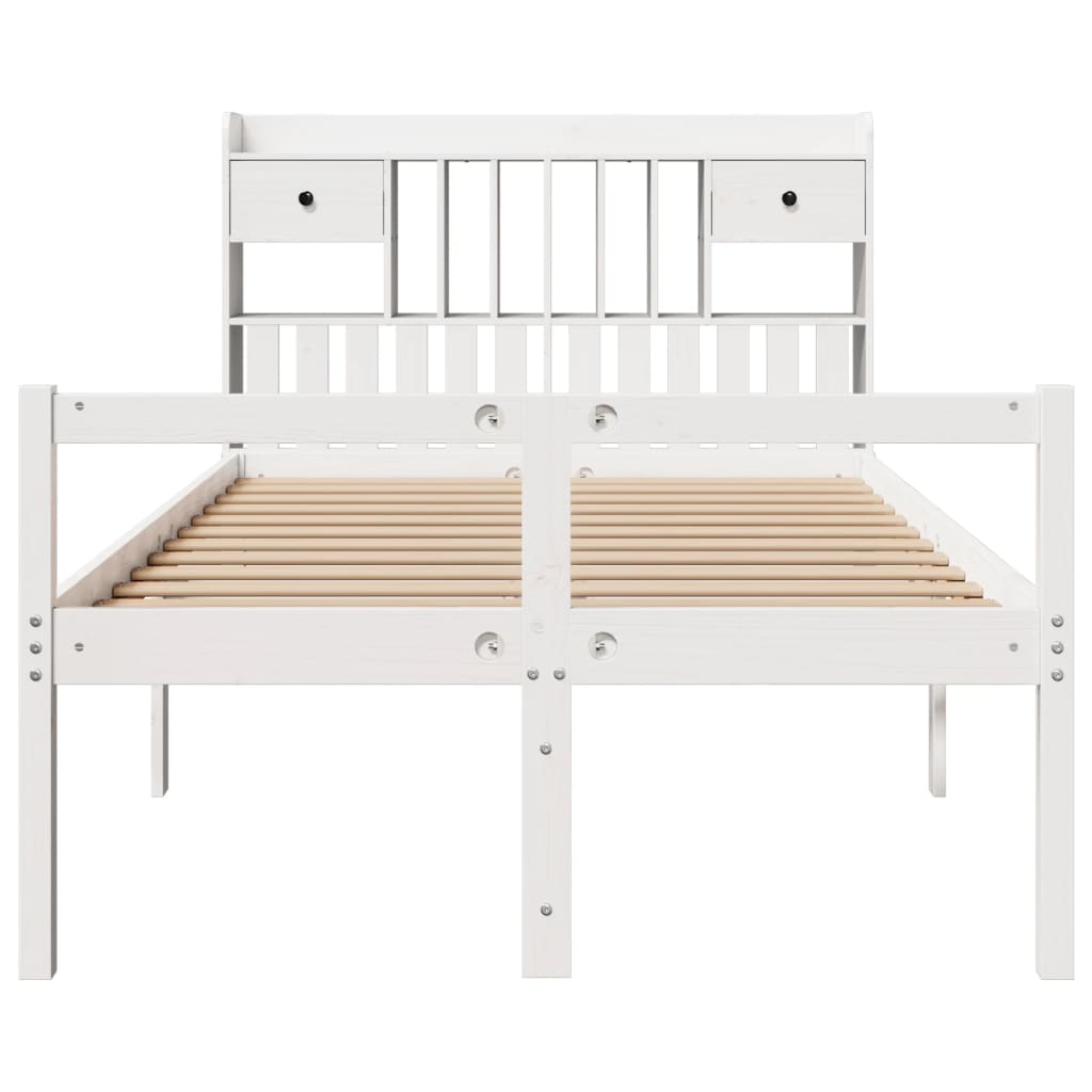 vidaXL Bookcase Bed without Mattress White 135x190 cm Doouble Solid Wood Pine 4
