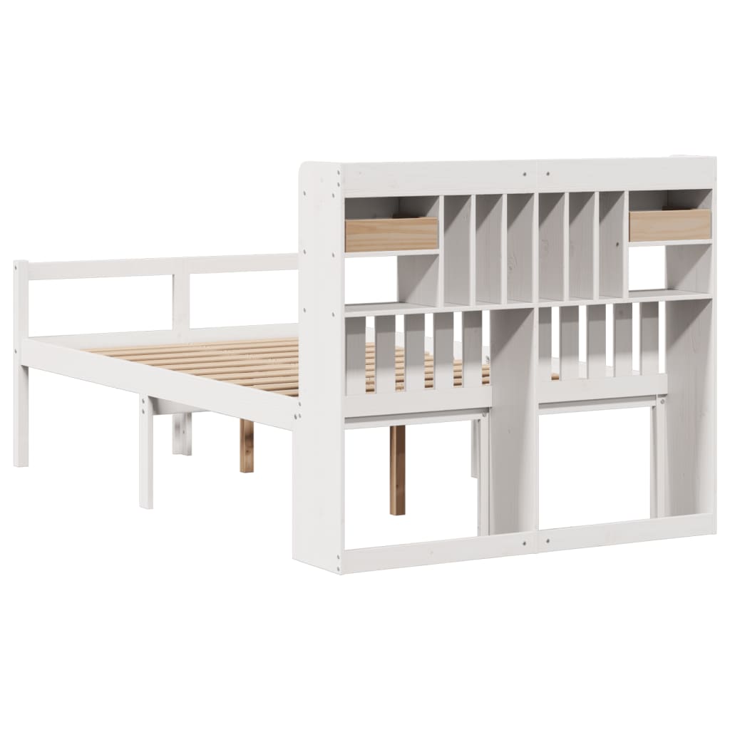 vidaXL Bookcase Bed without Mattress White 135x190 cm Doouble Solid Wood Pine 6