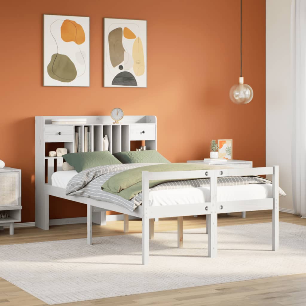 vidaXL Bookcase Bed without Mattress White 135x190 cm Doouble Solid Wood Pine 1