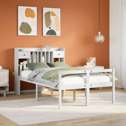 vidaXL Bookcase Bed without Mattress White 135x190 cm Doouble Solid Wood Pine 1