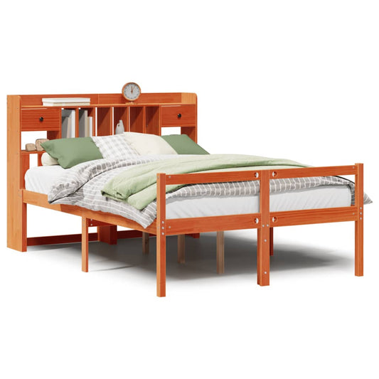 vidaXL Bookcase Bed without Mattress Wax Brown 160x200cm Solid Wood Pine 2