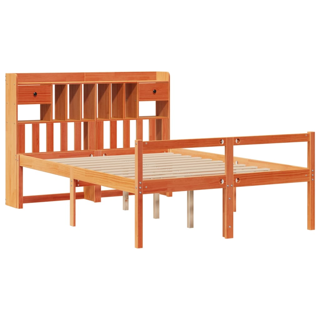 vidaXL Bookcase Bed without Mattress Wax Brown 160x200cm Solid Wood Pine 3
