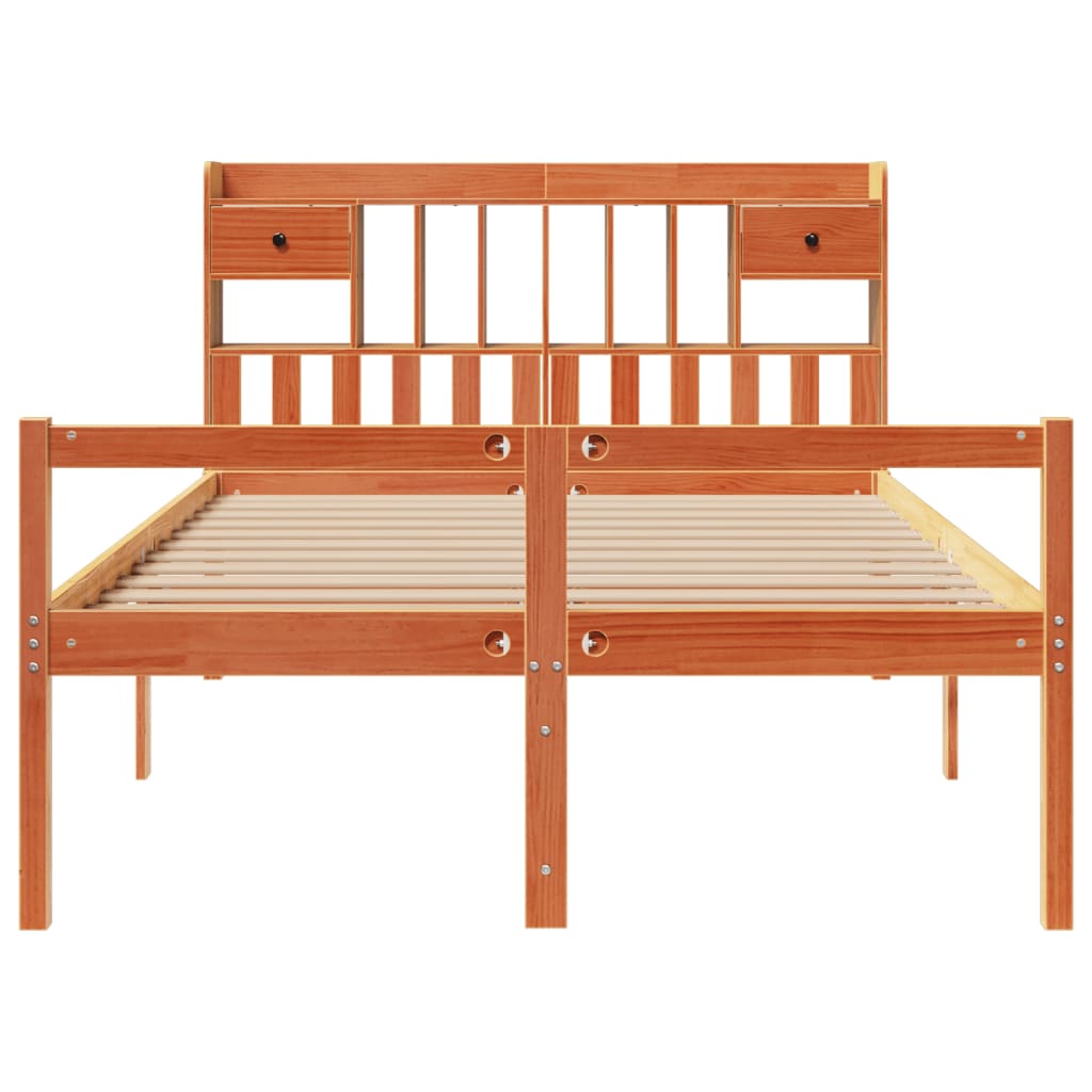 vidaXL Bookcase Bed without Mattress Wax Brown 160x200cm Solid Wood Pine 4