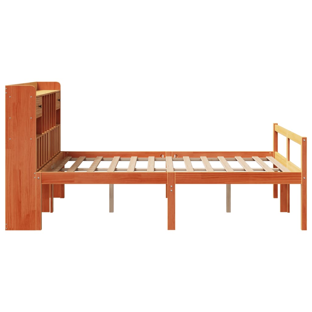 vidaXL Bookcase Bed without Mattress Wax Brown 160x200cm Solid Wood Pine 5