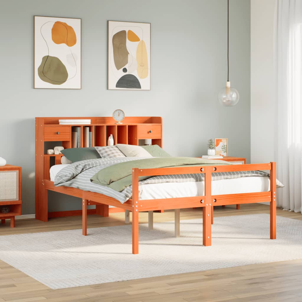 vidaXL Bookcase Bed without Mattress Wax Brown 160x200cm Solid Wood Pine 1