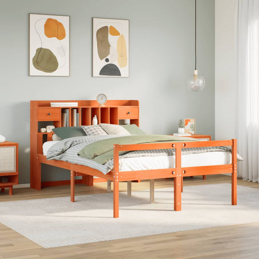 vidaXL Bookcase Bed without Mattress Wax Brown 160x200cm Solid Wood Pine 1