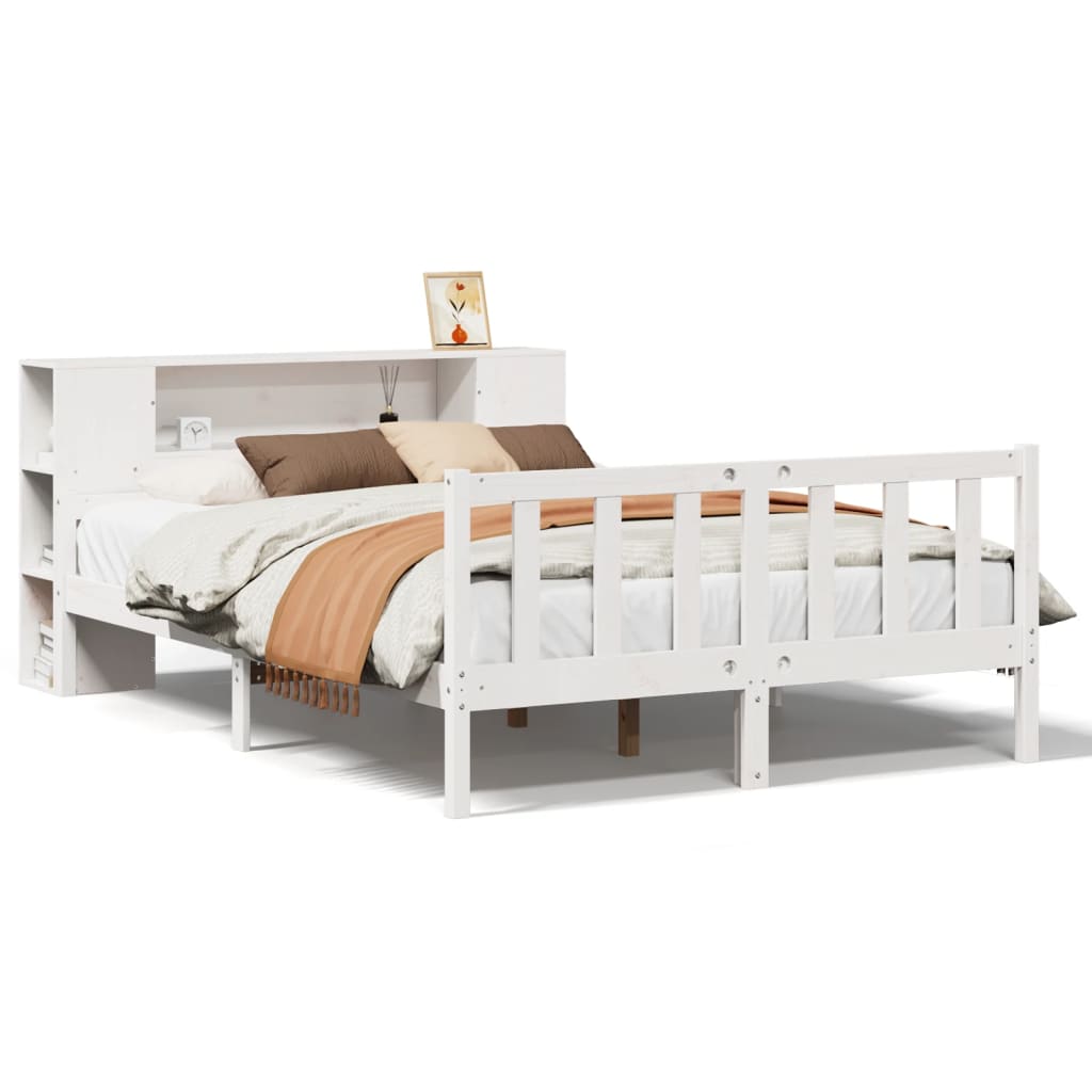 vidaXL Bookcase Bed without Mattress White 160x200 cm Solid Wood Pine 2