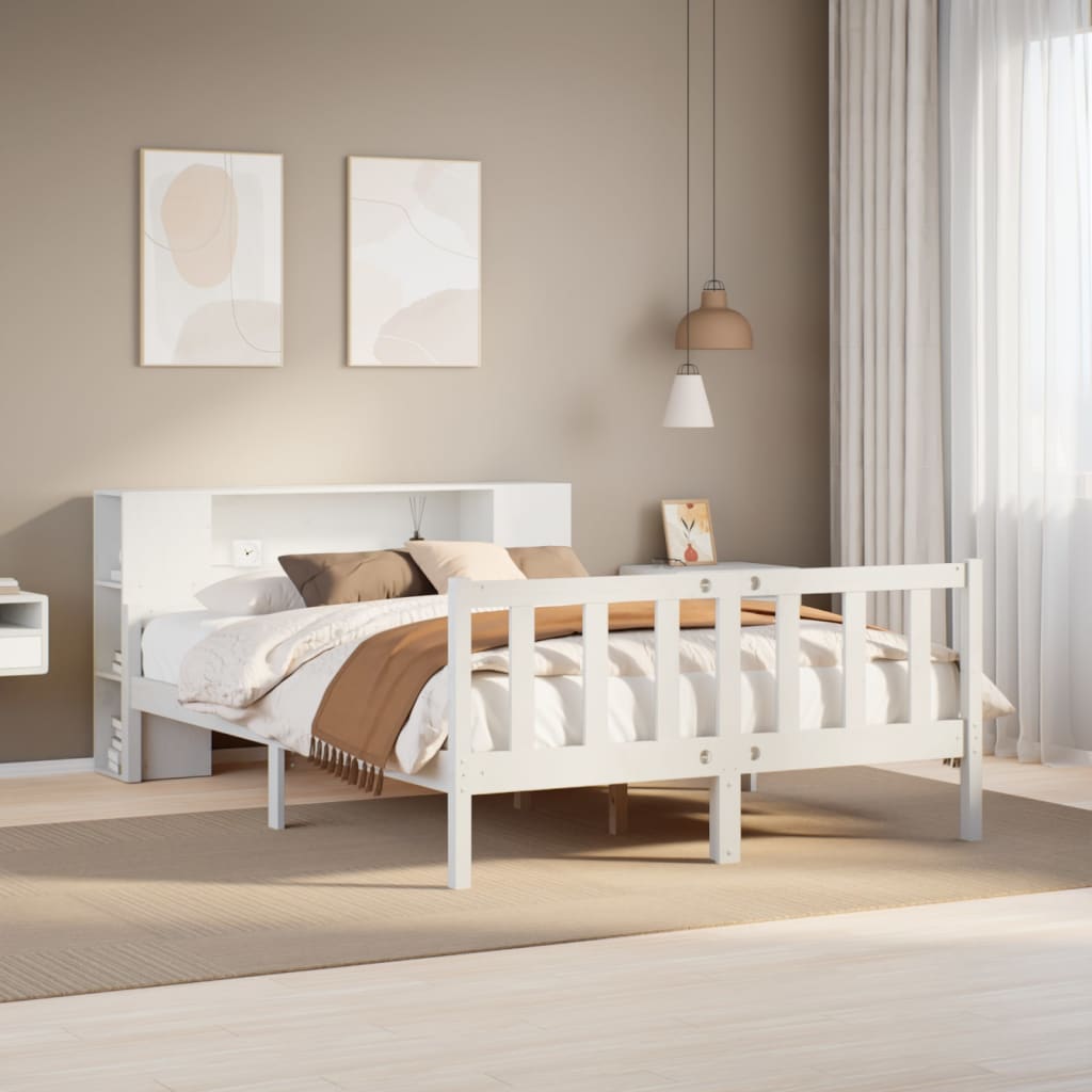 vidaXL Bookcase Bed without Mattress White 160x200 cm Solid Wood Pine 1