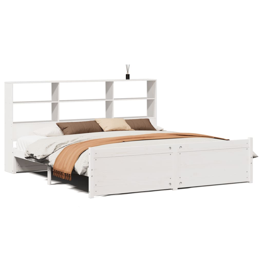 vidaXL Bookcase Bed without Mattress White 180x200 cm Super King Solid Wood Pine 2