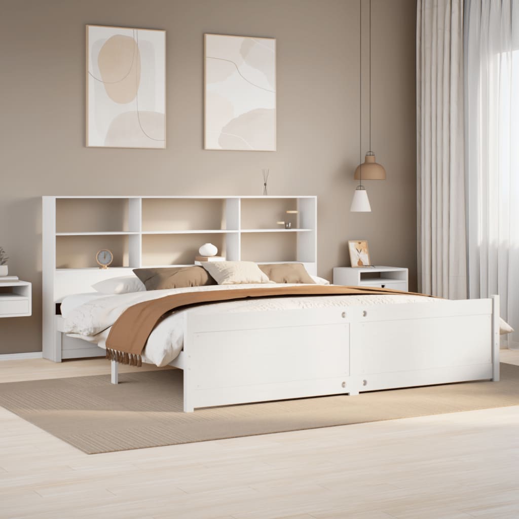 vidaXL Bookcase Bed without Mattress White 180x200 cm Super King Solid Wood Pine 1