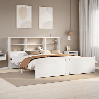 vidaXL Bookcase Bed without Mattress White 180x200 cm Super King Solid Wood Pine 1