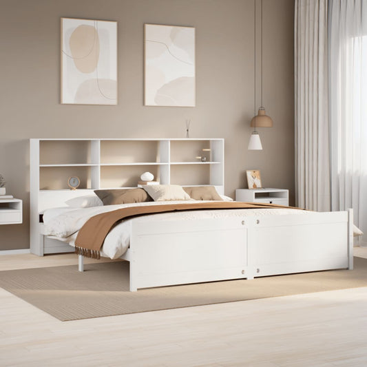 vidaXL Bookcase Bed without Mattress White 180x200 cm Super King Solid Wood Pine 1